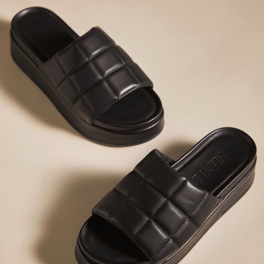 Sleek Black Quilted Slide Sandals